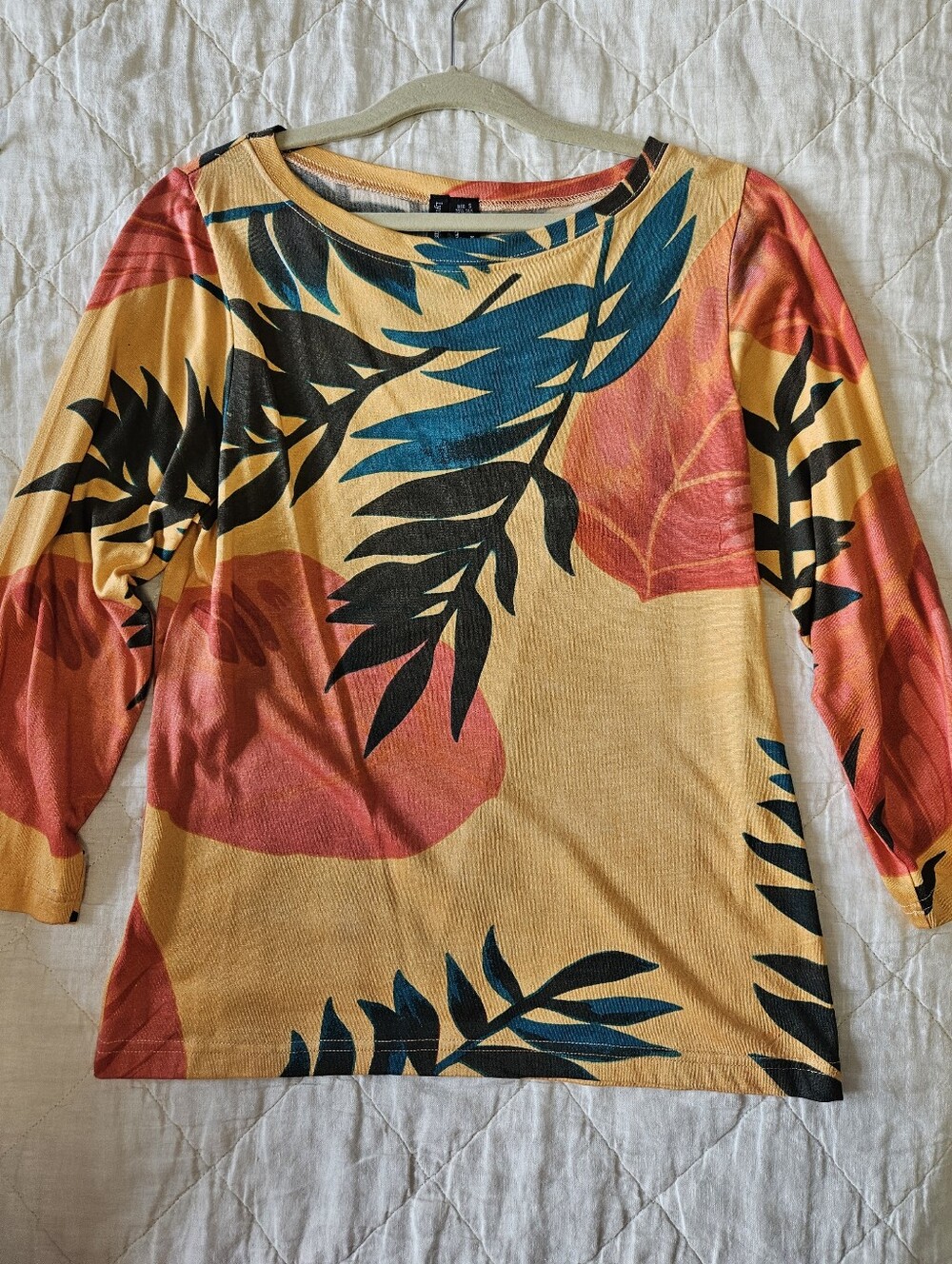 Women’s Tropical Print Long Sleeve Top in Yellow and Orange